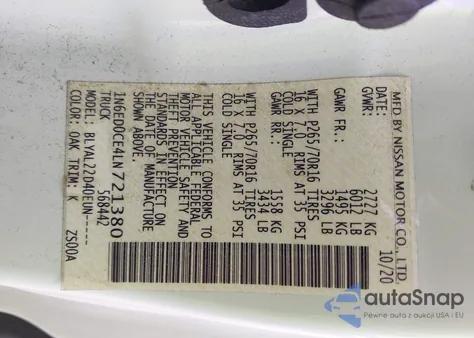 2020 Nissan Frontier King Cab Sv 4X2 z USA, uszkodzony, nr VIN 1N6ED0CE4LN721380